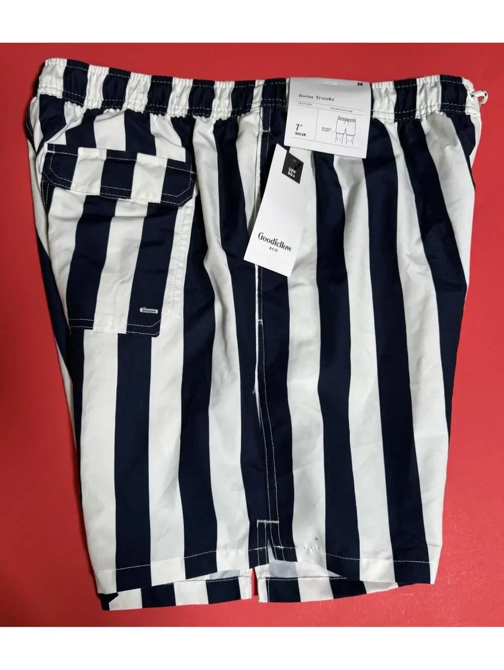 Goodfellow Blue & White Striped Swim Shorts Trunks UPF 50+ Mens M NWT NEW